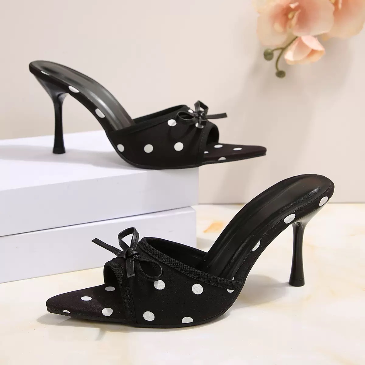 Women’s Polka Dot Bow Mule Heels image 2