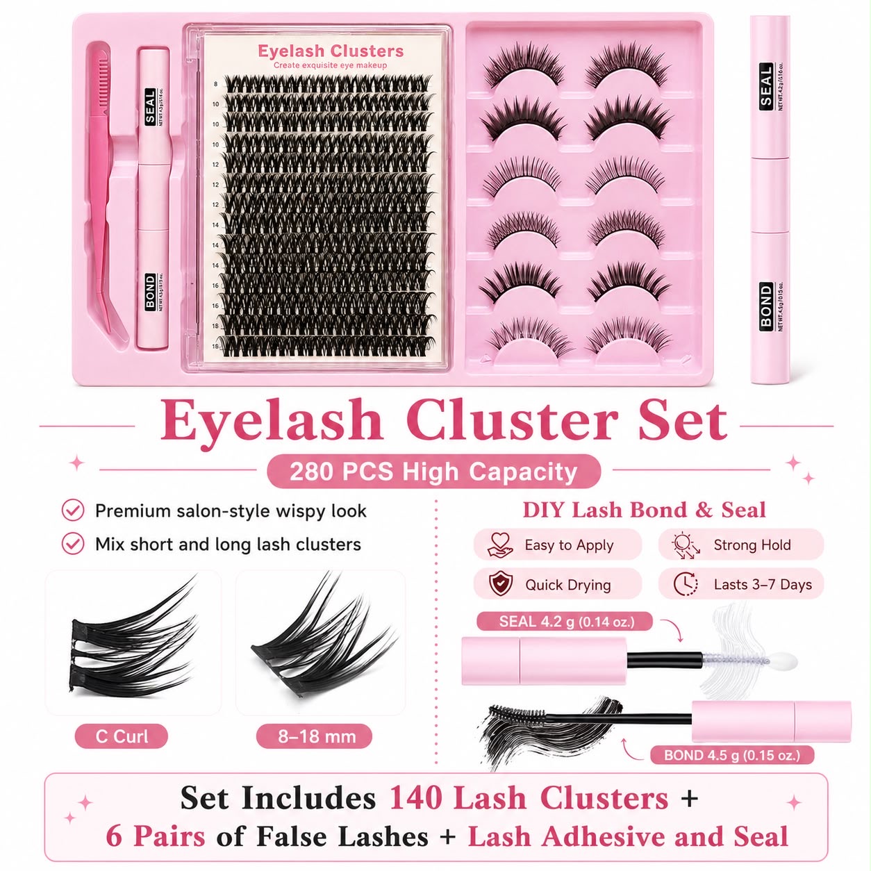 Eyelash Cluster & False Lash Kit – 280 Piece Set image 3