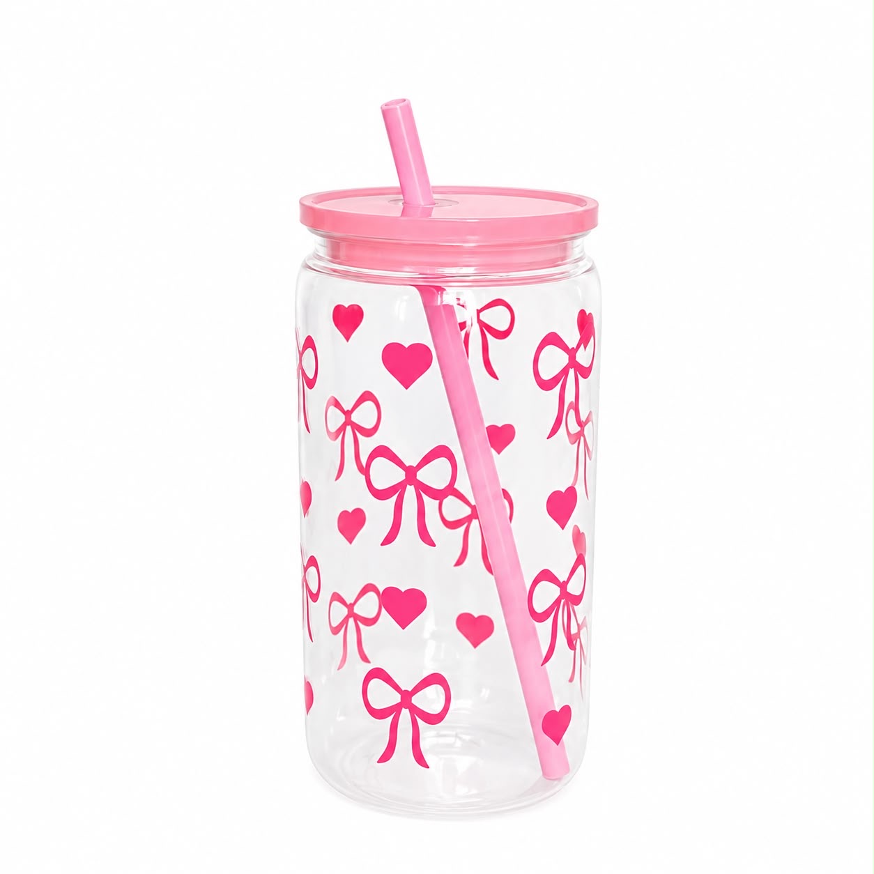 475ml Bow & Heart Reusable Drinking Cup with Straw image 2