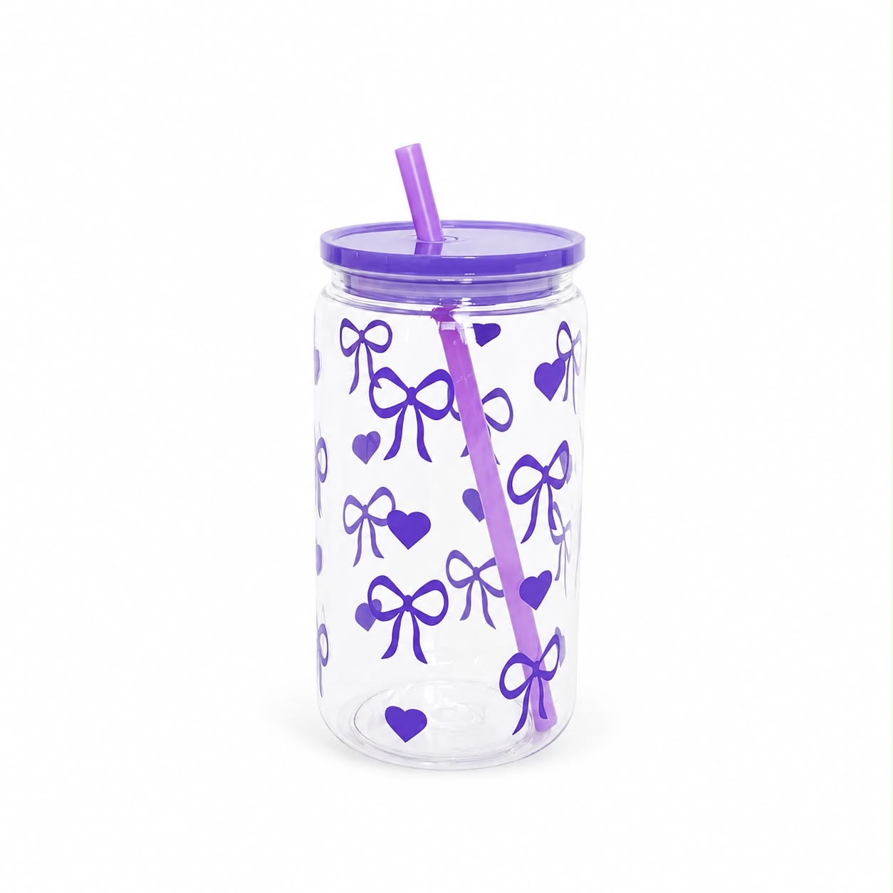 475ml Bow & Heart Reusable Drinking Cup with Straw image 3