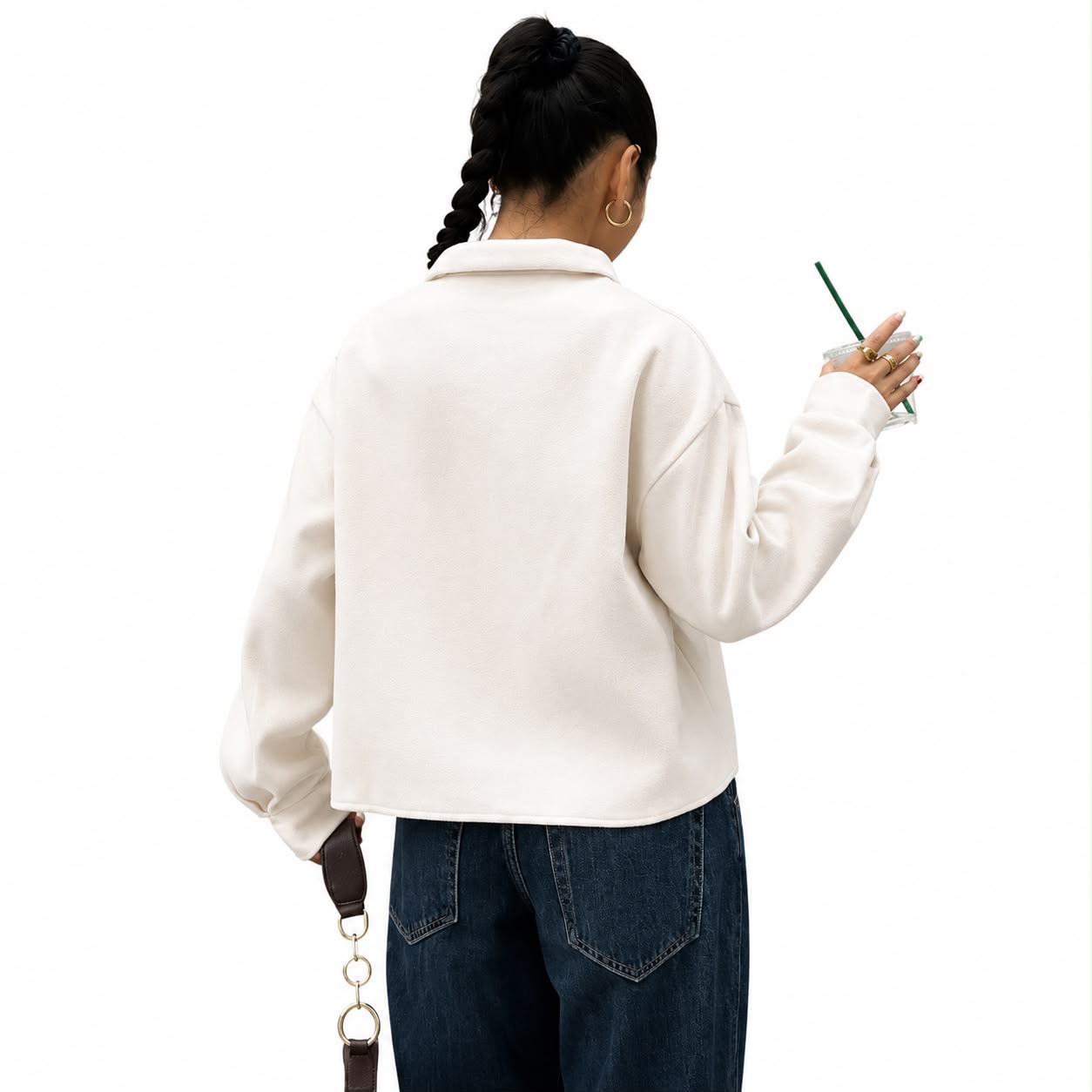 Women’s Cropped Button-Up Fleece Jacket image 2