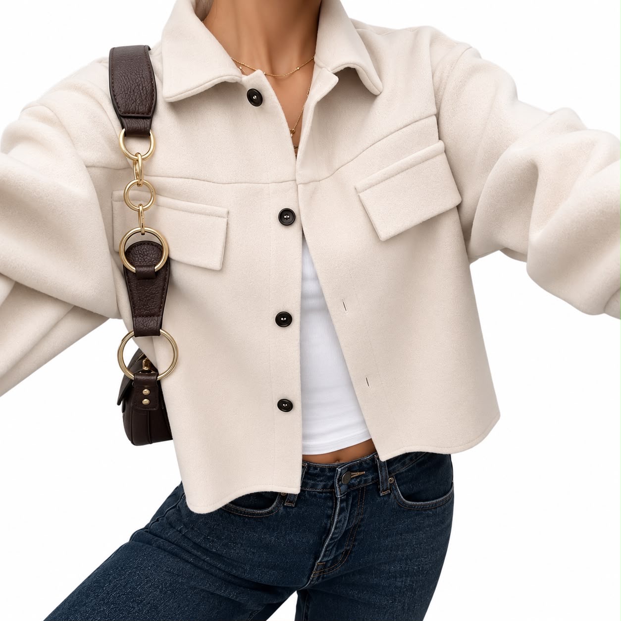 Women’s Cropped Button-Up Fleece Jacket image 3