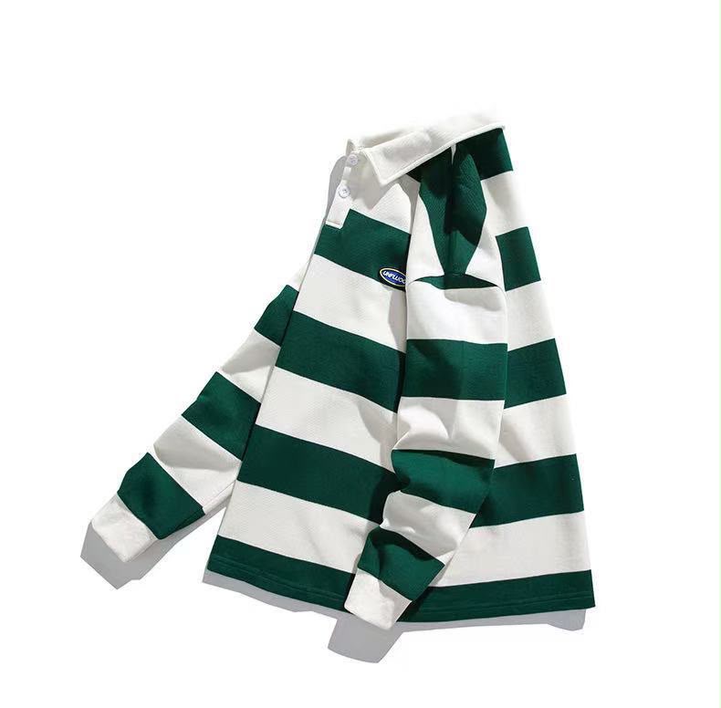 Men’s Oversized Striped Long Sleeve Polo Shirt image 3