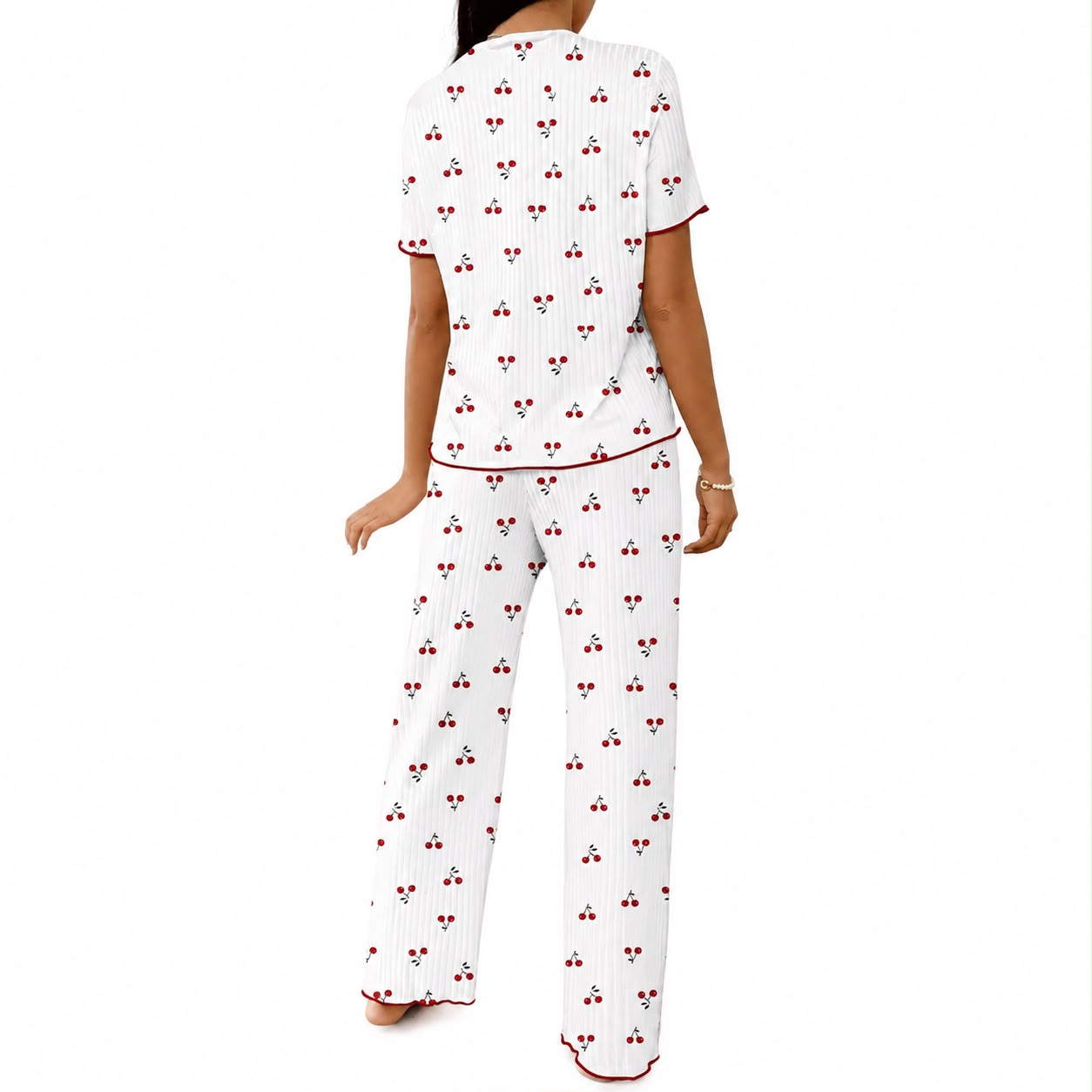 Women’s Cherry Print Ribbed Pyjama Set image 3